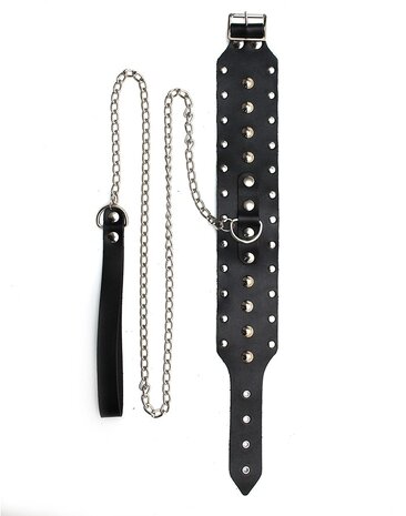 Rimba Bondage Play Collier clouté Rimba avec chaîne pour chien – Ajustable | Cuir véritable, noir Rimba Bondage Play Collier clouté Rimba avec chaîne pour chien – Ajustable | Cuir véritable, noir
