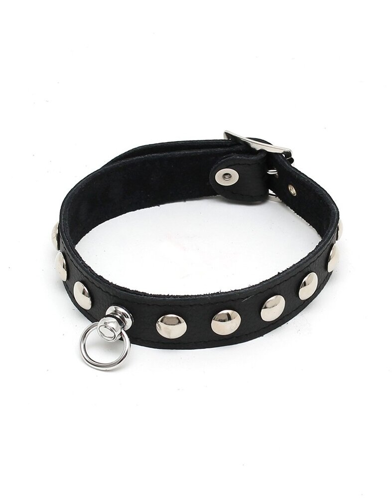 Rimba Bondage Play Leren halsband – 2,5 cm breed met klinknagels | Verstelbaar in maat S & M