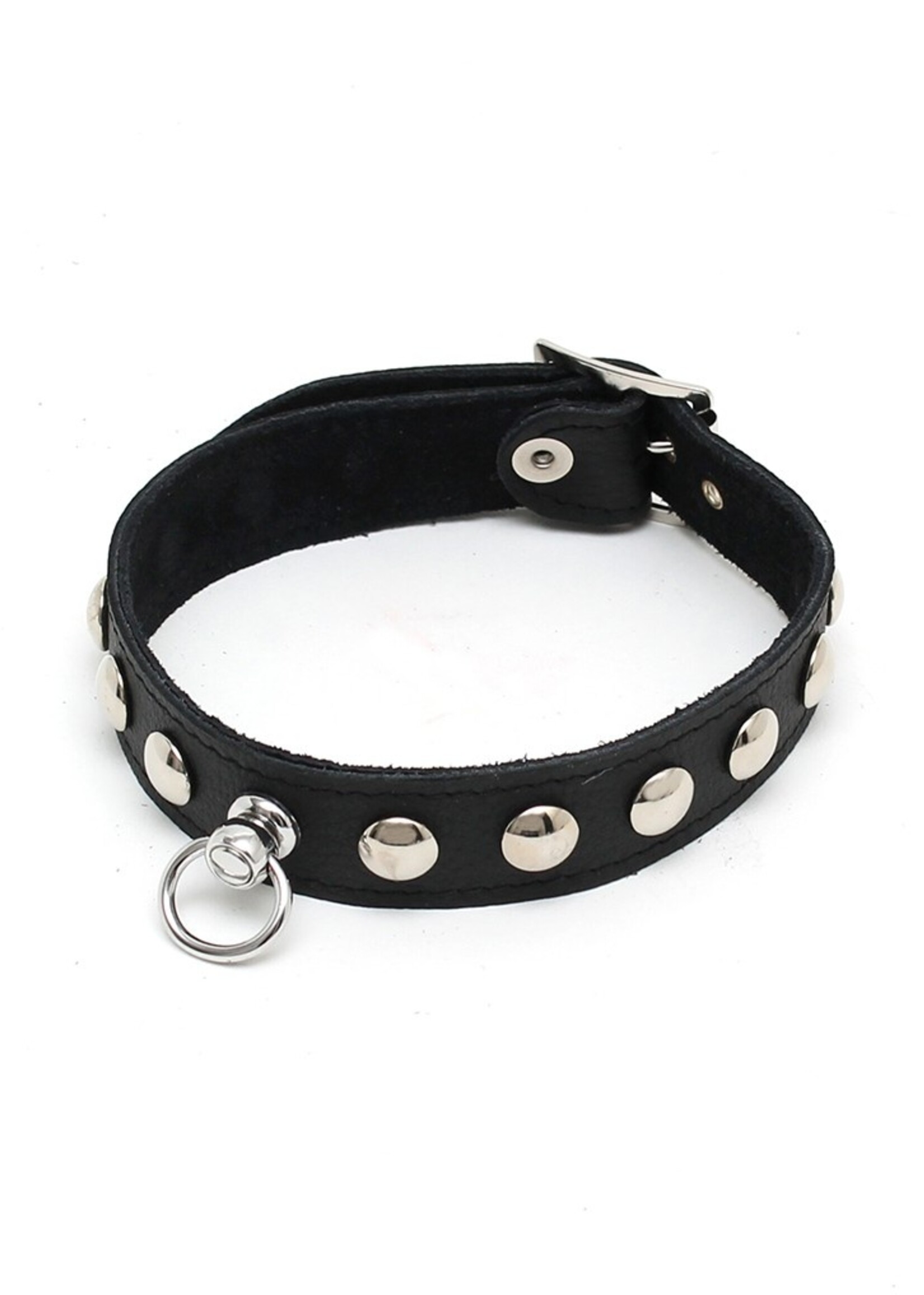 Rimba Bondage Play Leren halsband – 2,5 cm breed met klinknagels | Verstelbaar in maat S & M