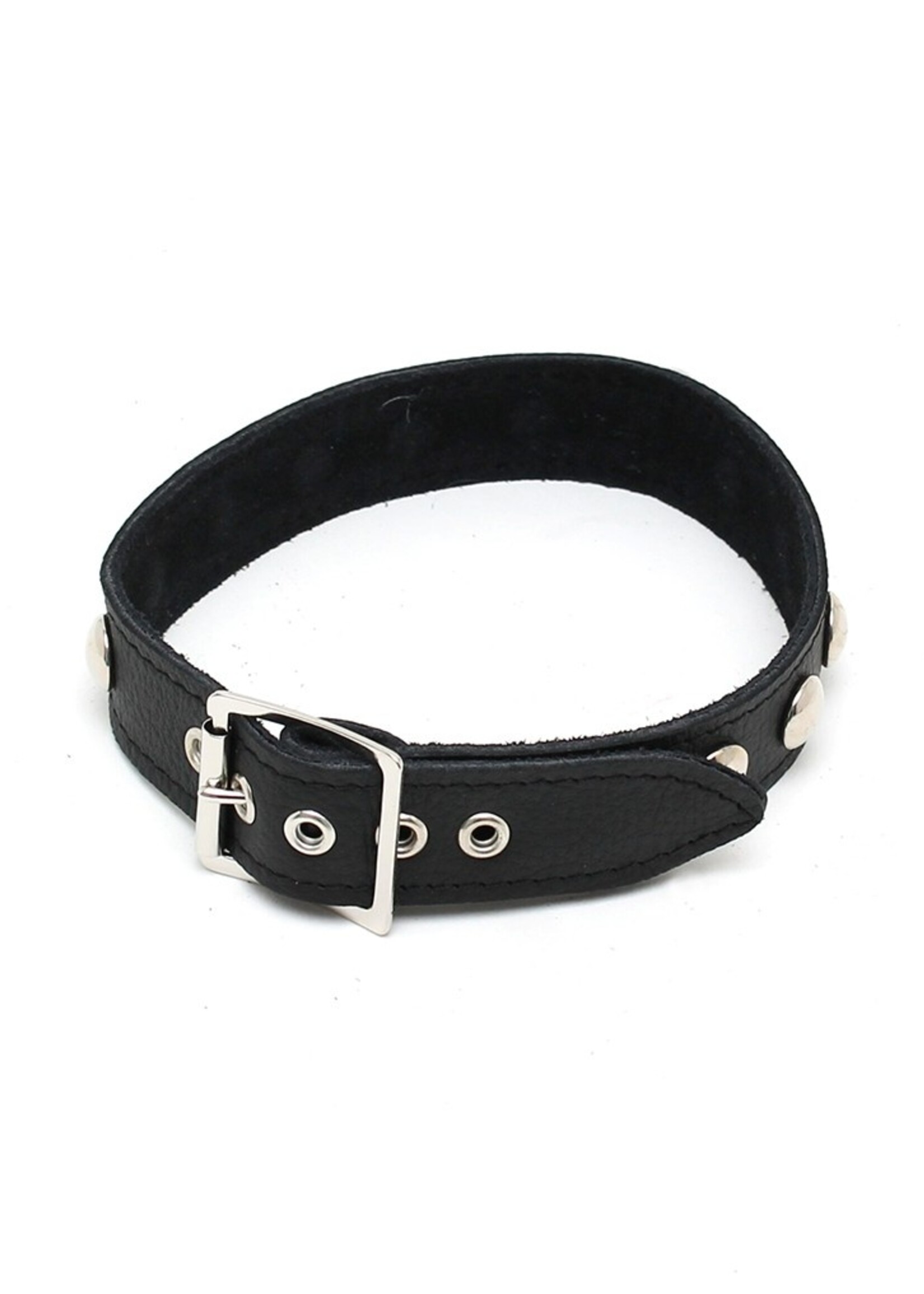 Rimba Bondage Play Collier en cuir Rimba - 2,5 cm de large avec rivets | Ajustable en SM & ML