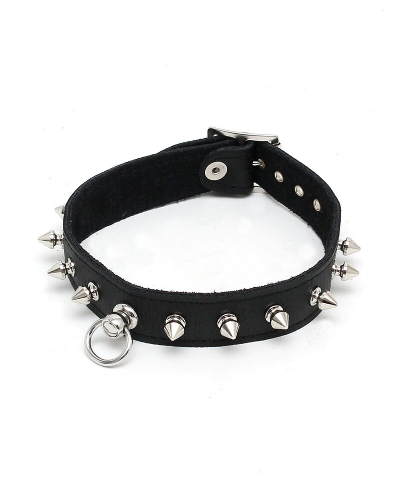 Rimba Bondage Play Halsband mit Dornen – Verstellbar | Leder, 2,5 cm Breit