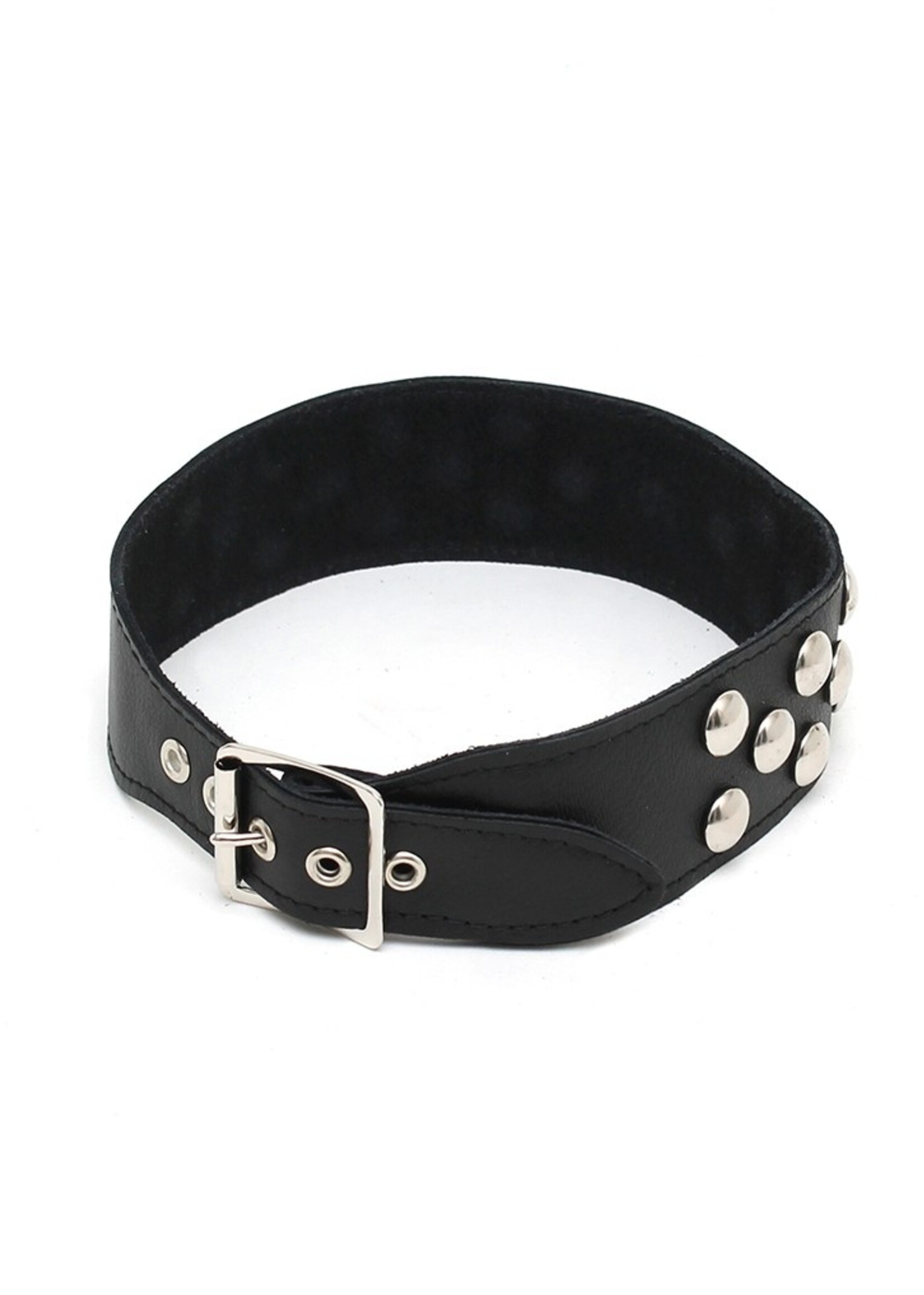 Rimba Bondage Play Halsband – 4 cm breed | Leer, versierd met klinknagels