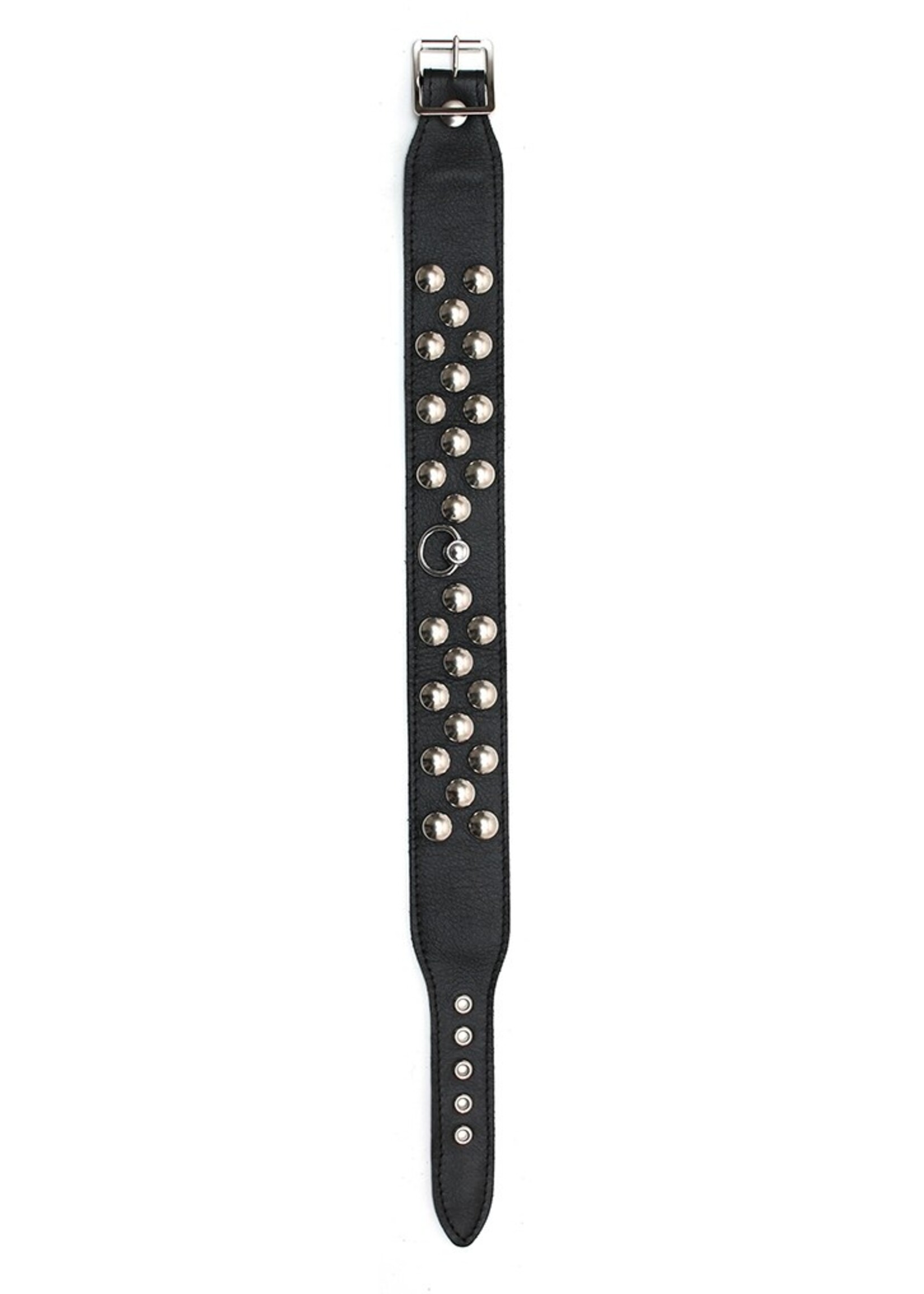 Rimba Bondage Play Halsband – 4 cm breed | Leer, versierd met klinknagels