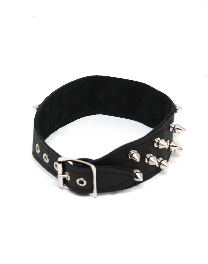 Rimba Bondage Play Leren halsband met doornversiering – Verstelbaar | Zwart, 4 cm breed