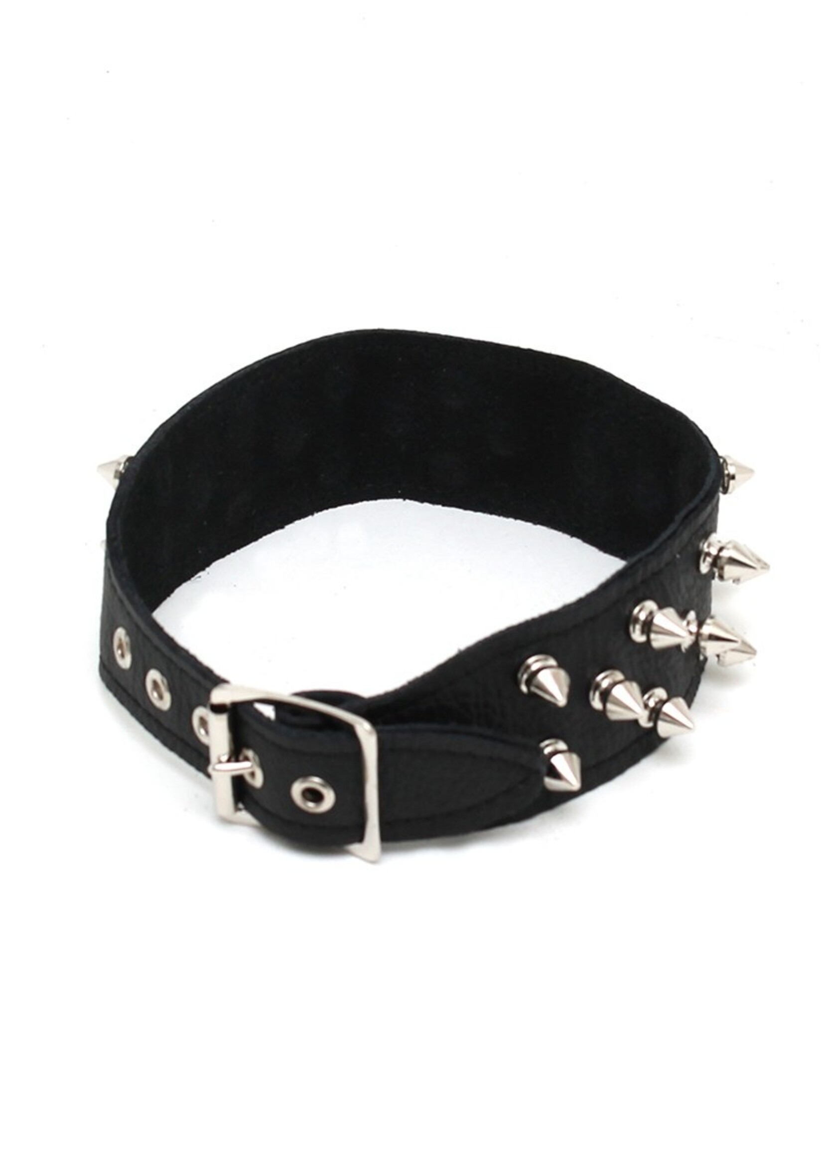 Rimba Bondage Play Leren halsband met doornversiering – Verstelbaar | Zwart, 4 cm breed