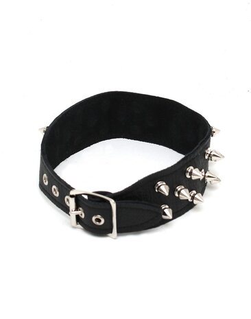 Rimba Bondage Play Leren halsband met doornversiering – Verstelbaar | Zwart, 4 cm breed