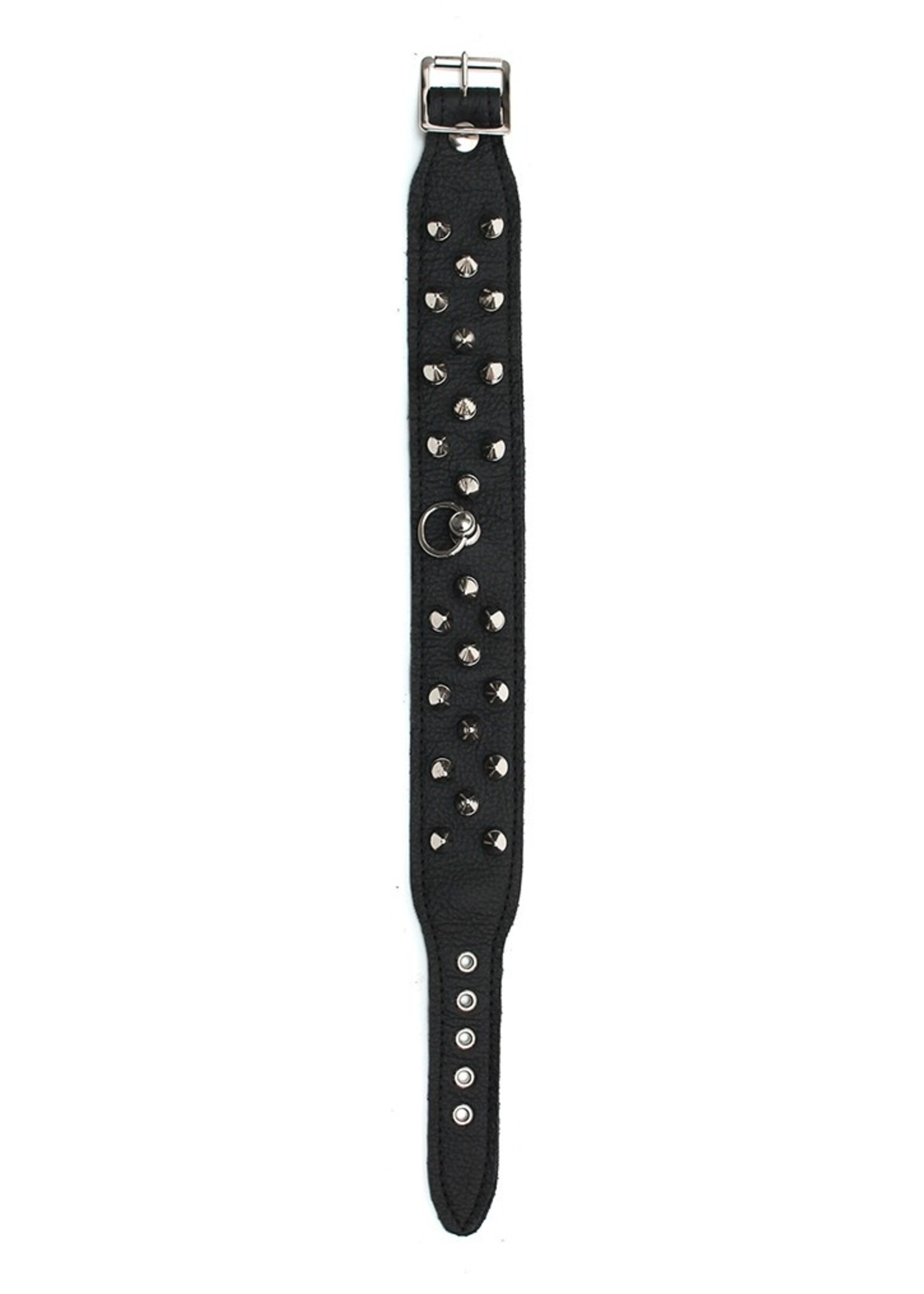 Rimba Bondage Play Dornenverziertes Lederhalsband – Verstellbar | Schwarz, 4 cm breit