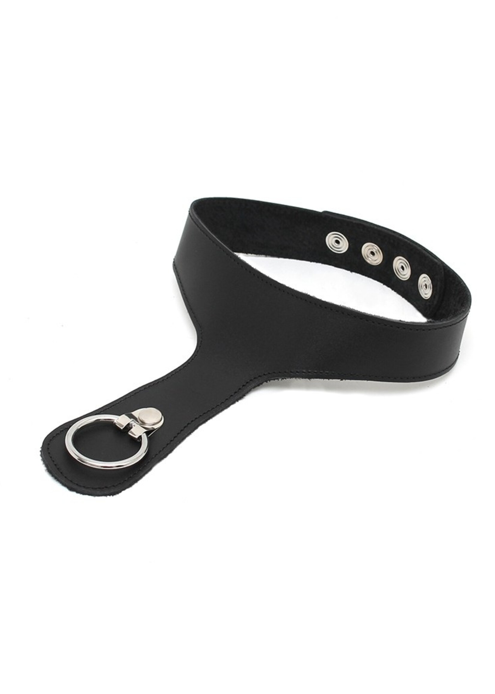 Rimba Bondage Play Slavenhalsband met ring – Verstelbaar, leer, zwart