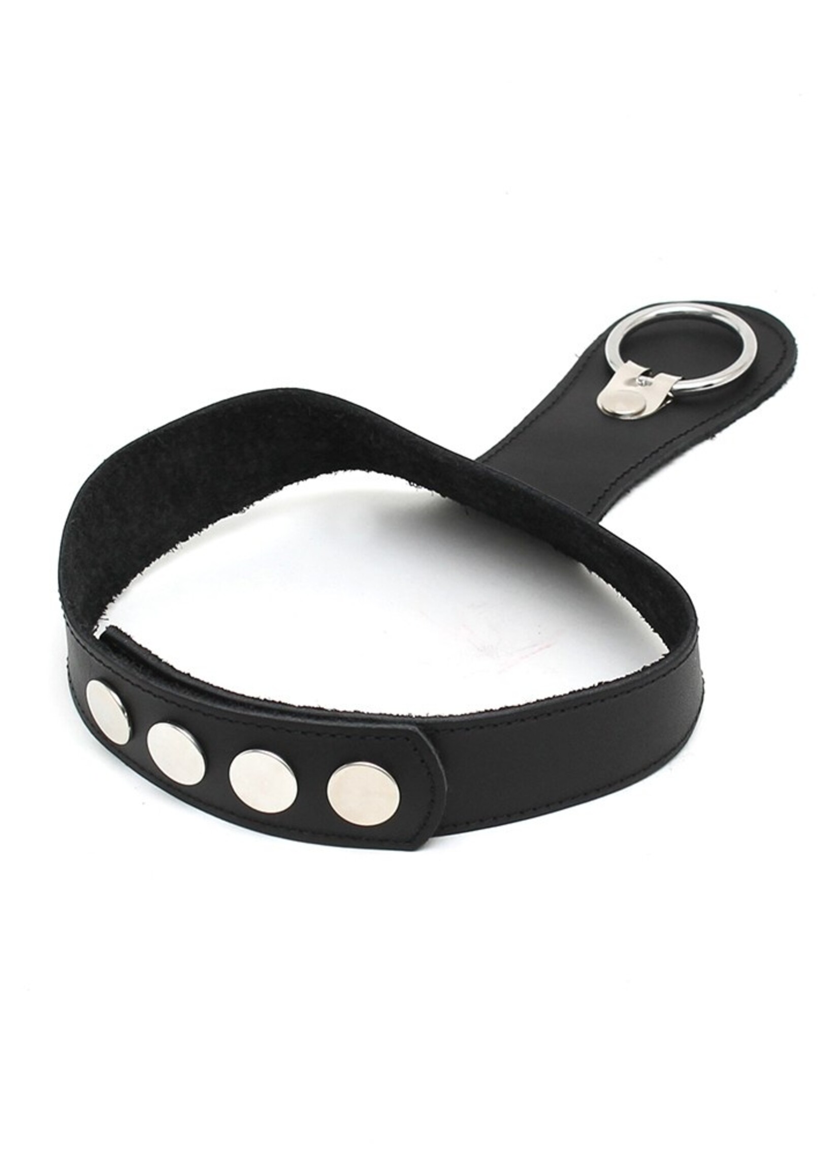 Rimba Bondage Play Slavenhalsband met ring – Verstelbaar, leer, zwart