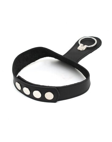 Rimba Bondage Play Slavenhalsband met ring – Verstelbaar, leer, zwart