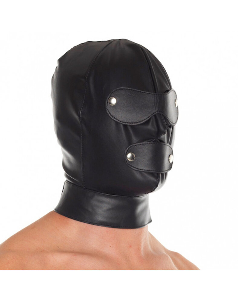 Rimba Bondage Play Rimba Leder-Kopfmaske – Schwarz | Mit abnehmbaren Augen- & Mundteilen
