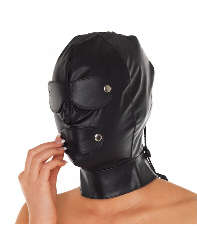 Rimba Bondage Play Rimba Leder-Kopfmaske – Schwarz | Mit abnehmbaren Augen- & Mundteilen