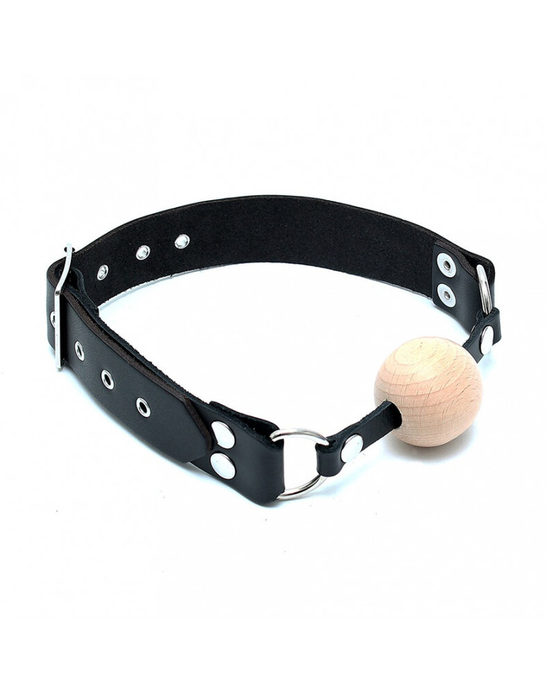 Rimba Bondage Play Leren mondknevel met houten bal – verstelbaar, bal van 4 cm