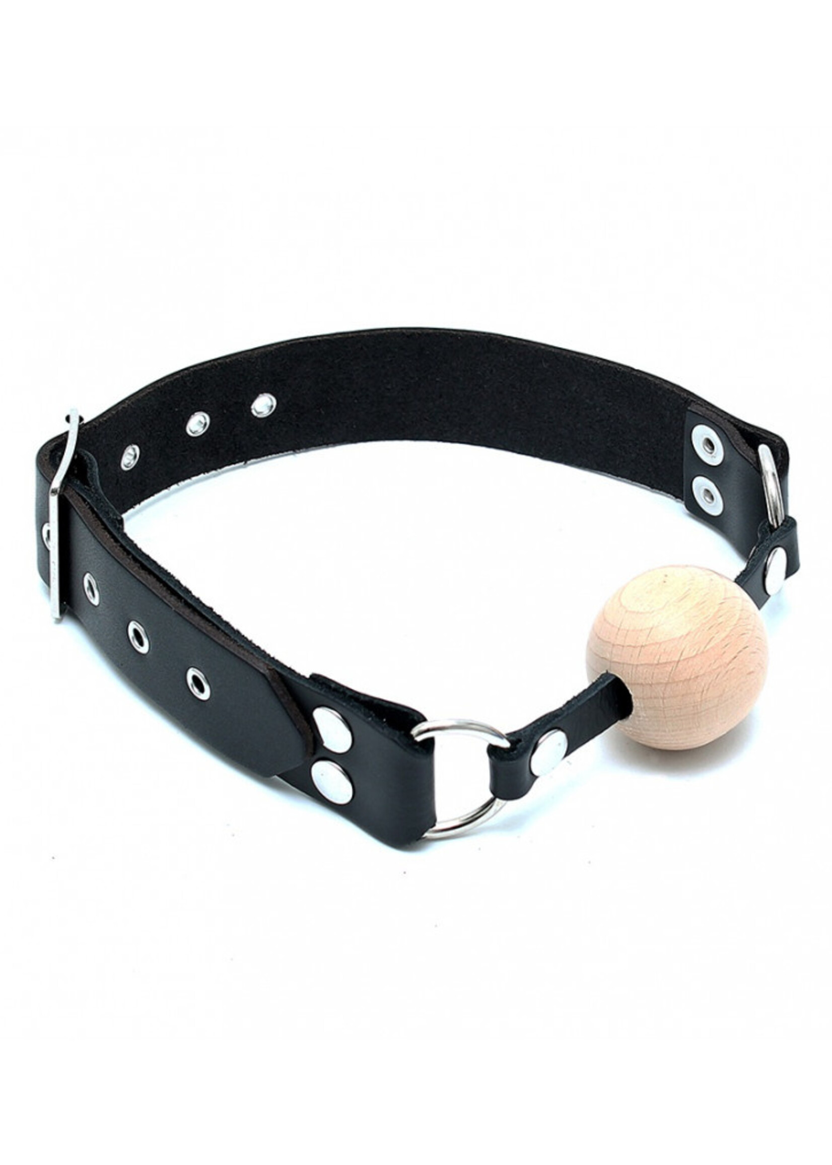 Rimba Bondage Play Leder-Mundknebel mit Holzkugel – Verstellbar, 4 cm Ball