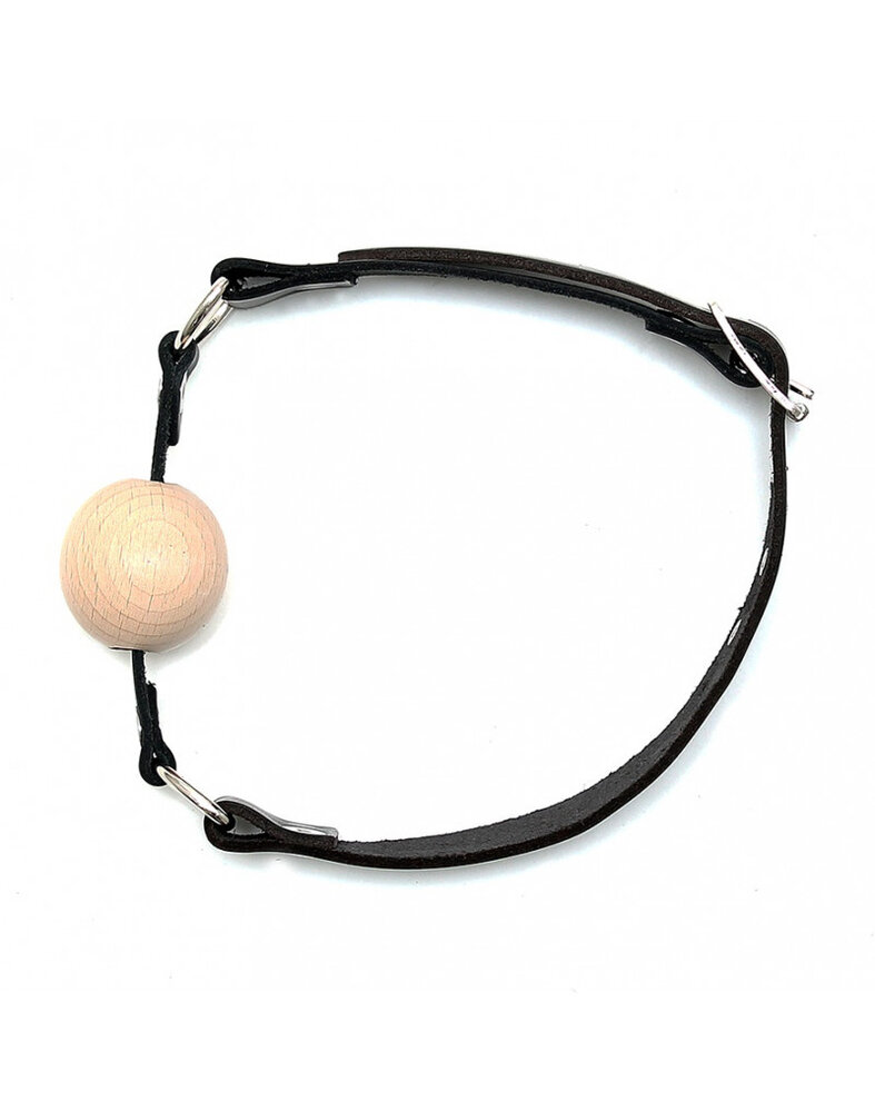 Rimba Bondage Play Leder-Mundknebel mit Holzkugel – Verstellbar, 4 cm Ball