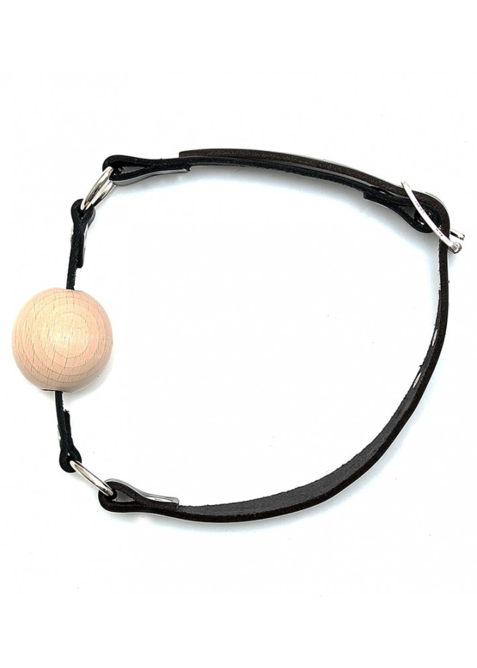Rimba Bondage Play Leder-Mundknebel mit Holzkugel – Verstellbar, 4 cm Ball