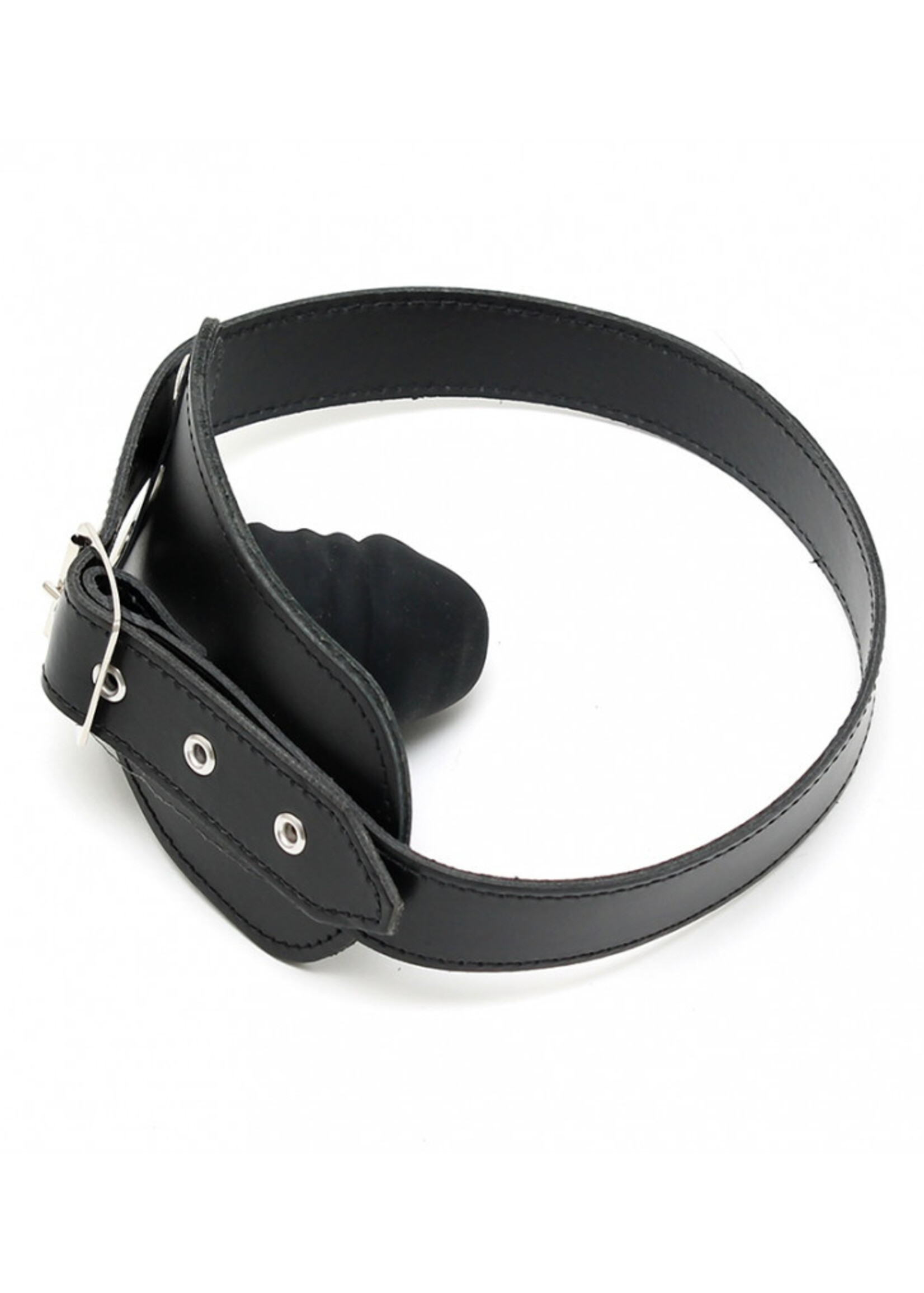 Rimba Bondage Play Bâillon buccal Rimba avec gode – cuir & latex | Breloque interne 4 x 6 cm