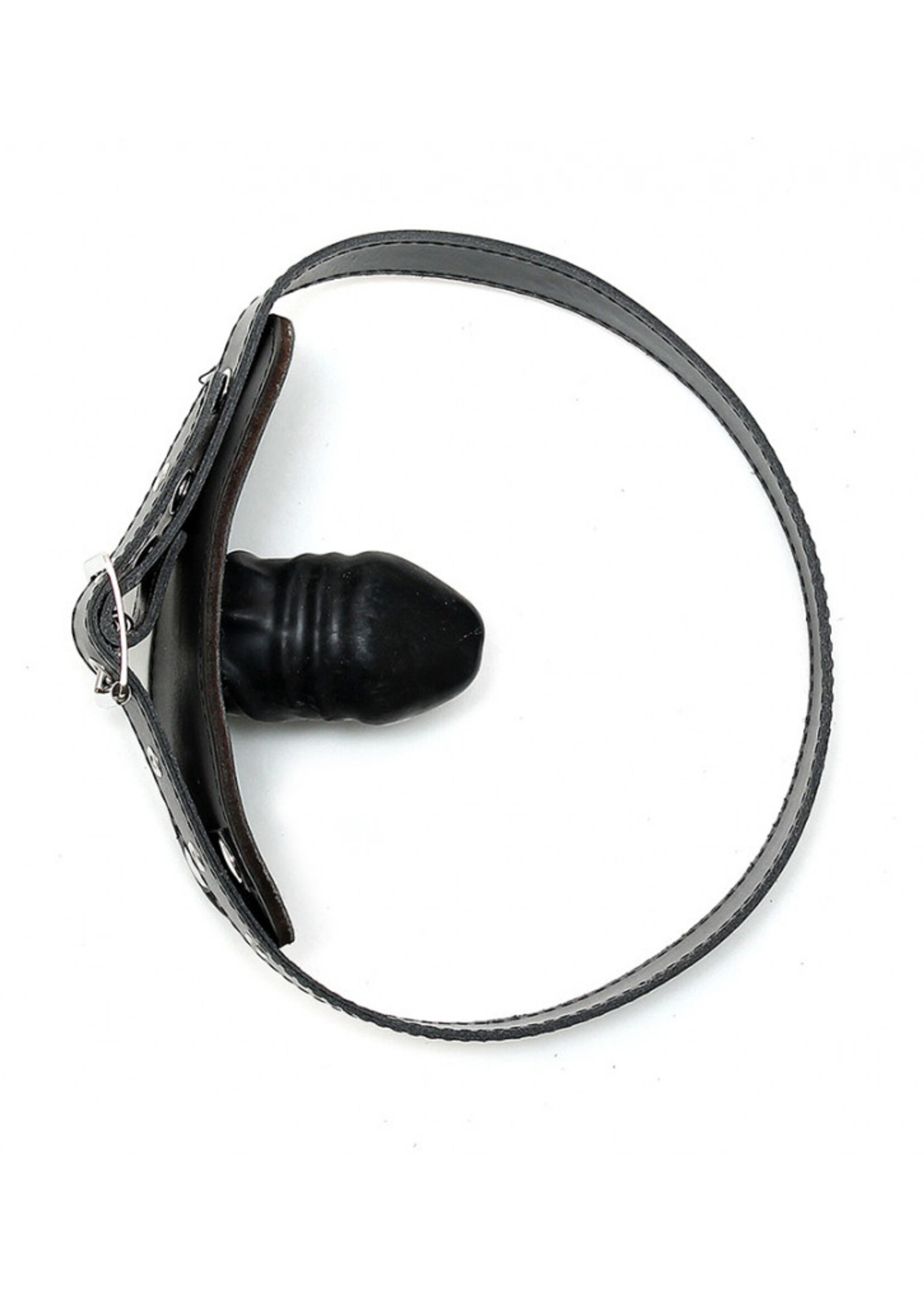 Rimba Bondage Play Mondknevel met dildo – leer & latex | 4 x 6 cm interne stimulatie