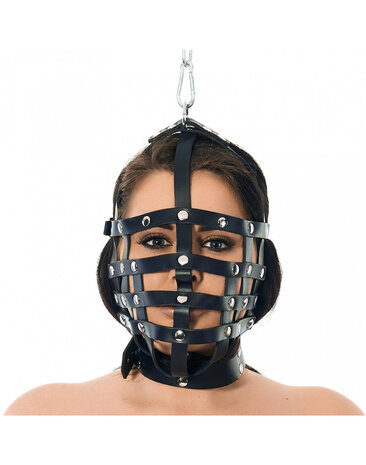 Rimba Bondage Play Masque à sangle Rimba en cuir avec anneau de suspension | Ajustable, noir