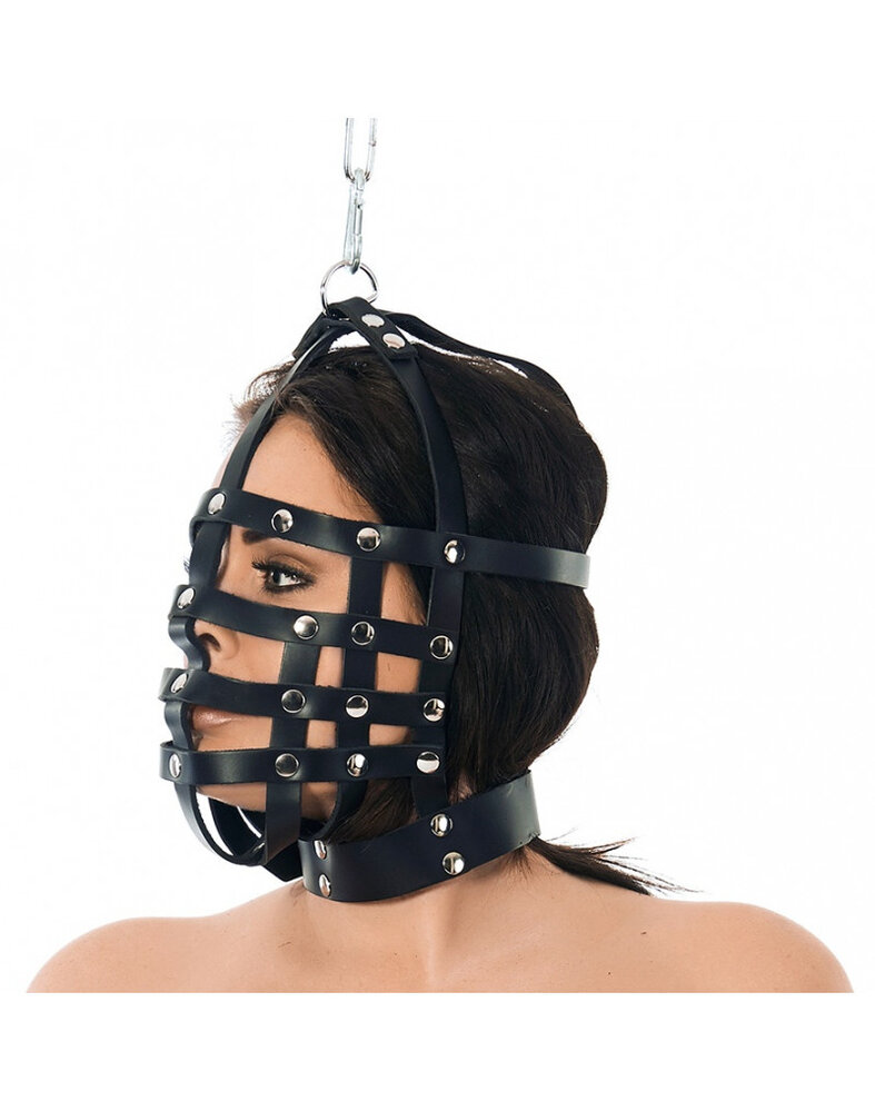 Rimba Bondage Play Masque à sangle Rimba en cuir avec anneau de suspension | Ajustable, noir