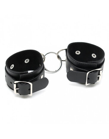 Rimba Bondage Play Rimba Leather Wrist Cuffs with Ring – Black | Adjustable & Elegant Rimba Bondage Play Rimba Leather Wrist Cuffs with Ring – Black | Adjustable & Elegant