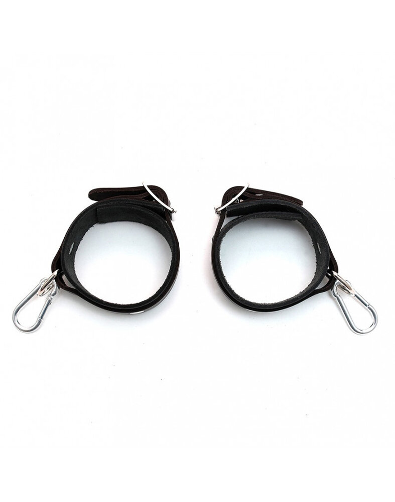 Rimba Bondage Play Menottes en cuir Rimba - réglables avec mousqueton, noir Rimba Bondage Play Menottes en cuir Rimba - réglables avec mousqueton, noir