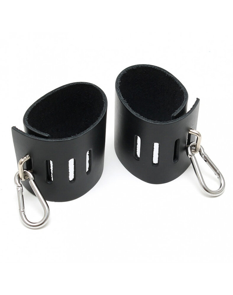 Rimba Bondage Play Menottes Rimba avec mousqueton - cuir réglable, noir