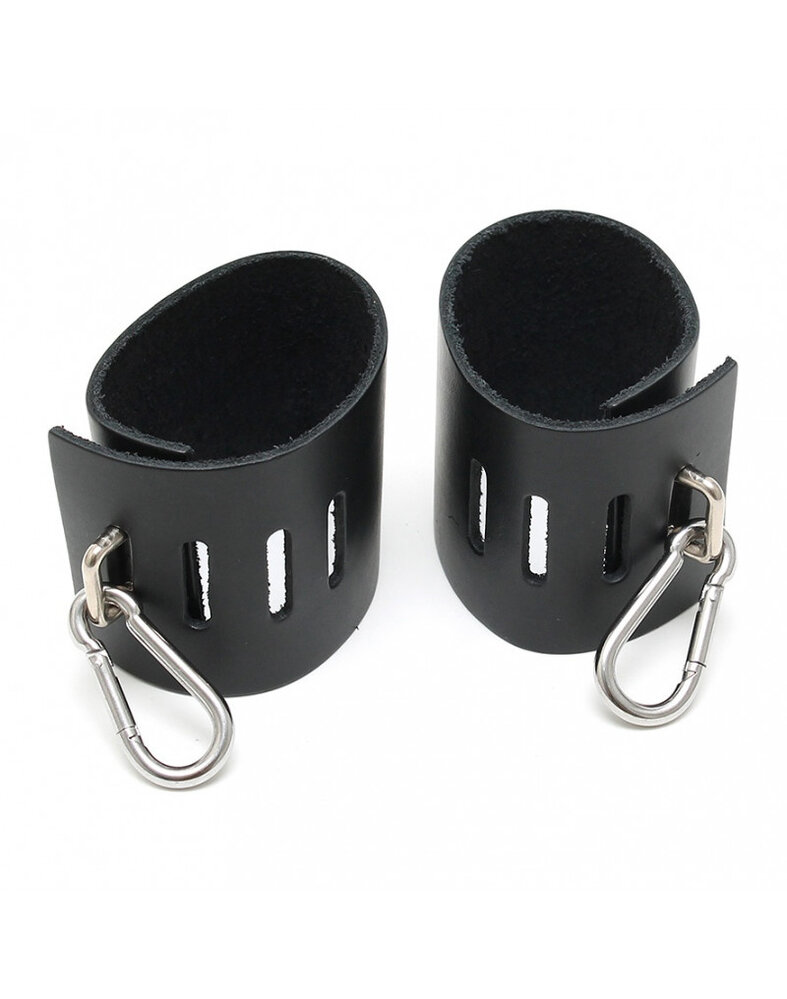 Rimba Bondage Play Rimba Handfesseln mit Karabiner – Verstellbares Leder, Schwarz