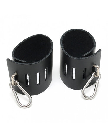Rimba Bondage Play Rimba Handfesseln mit Karabiner – Verstellbares Leder, Schwarz
