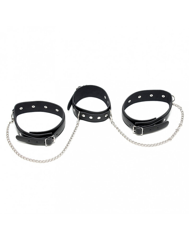 Rimba Bondage Play Bondage set – nek- en dijbeenbanden met kettingen | Verstelbaar echt leer in zwart Rimba Bondage Play Bondage set – nek- en dijbeenbanden met kettingen | Verstelbaar echt leer in zwart