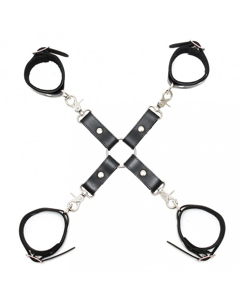 Rimba Bondage Play Hogtie Bondage Set – Echt leer | Hand- en voetboeien incl. kruis