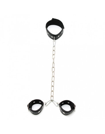 Rimba Bondage Play Ensemble de menottes de cou Rimba Bondage – Cuir véritable et chaîne en métal | Ajustable et élégant Rimba Bondage Play Ensemble de menottes de cou Rimba Bondage – Cuir véritable et chaîne en métal | Ajustable et élégant