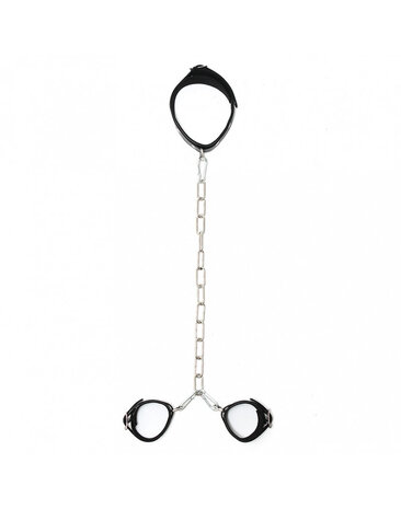 Rimba Bondage Play Bondage nek- en handboeienset – Echt leer en metalen ketting | Verstelbaar en elegant