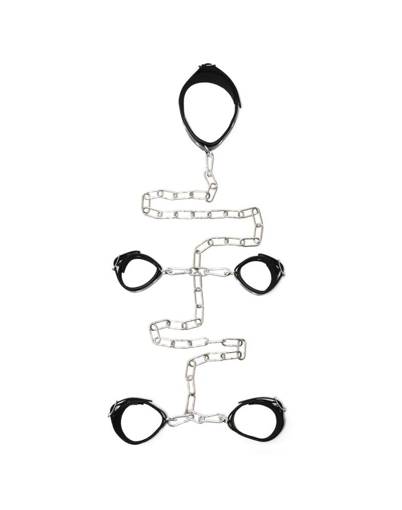 Rimba Bondage Play Ensemble de bondage Rimba – menottes au cou, aux mains et aux chevilles avec chaînes | Cuir véritable Rimba Bondage Play Ensemble de bondage Rimba – menottes au cou, aux mains et aux chevilles avec chaînes | Cuir véritable