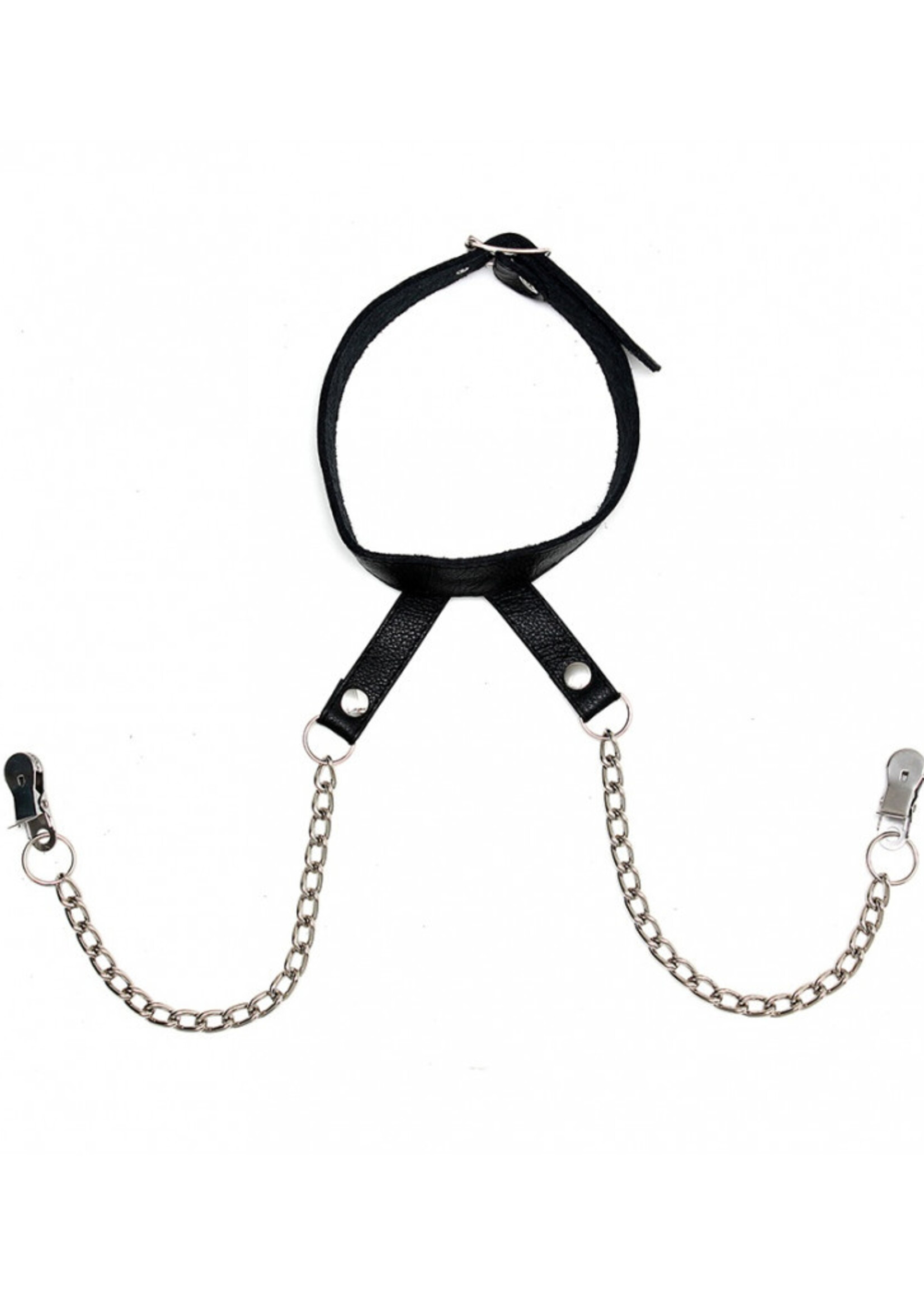 Rimba Bondage Play Col Rimba avec pinces poitrine – chaînes métalliques | Ajustable & sensuel