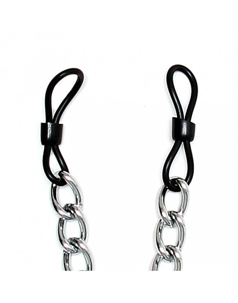 Rimba Bondage Play Brustklammern mit Kette – Verstellbar | Metall, Schwarz & Silber