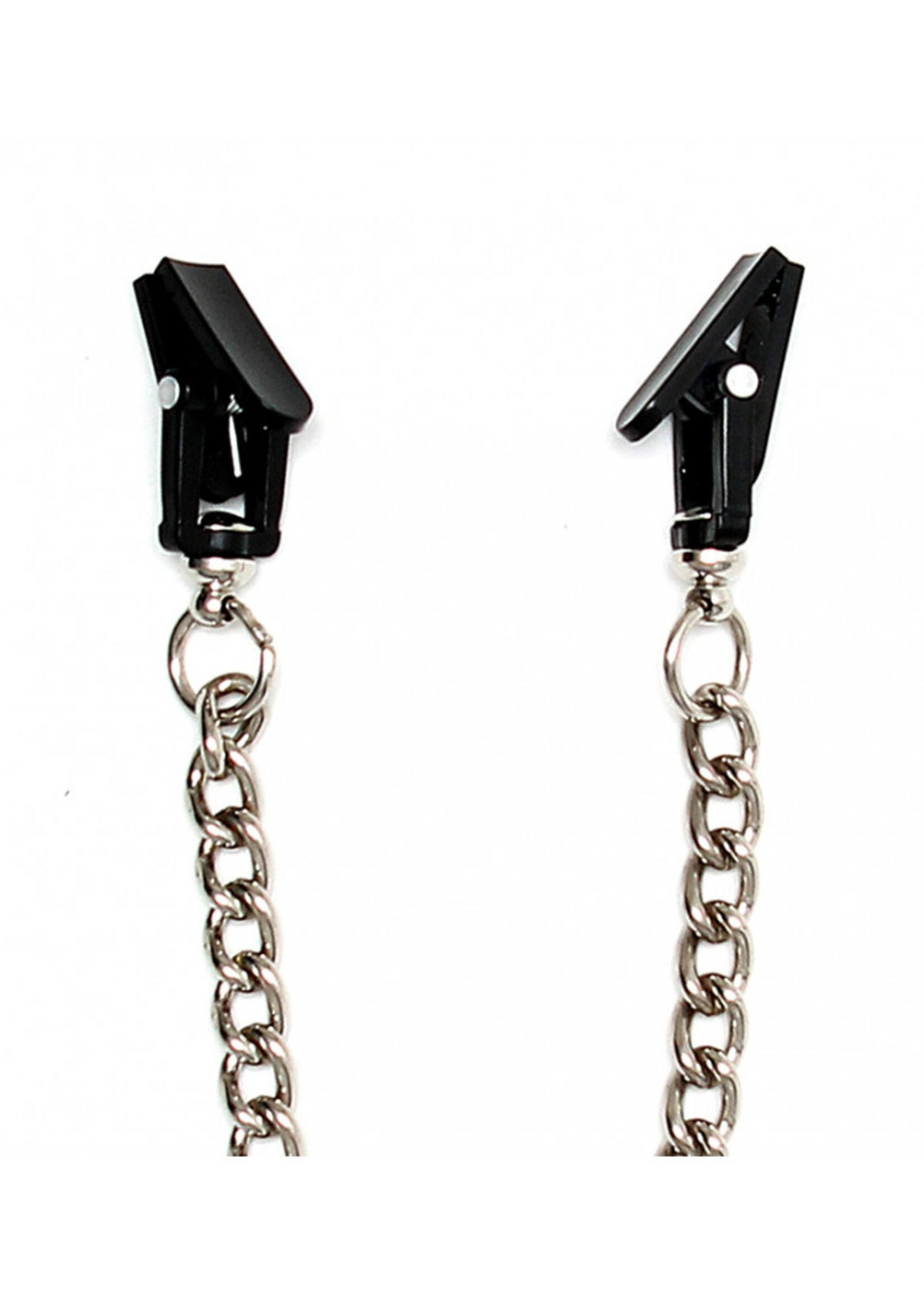 Rimba Bondage Play Borstklemmen met ketting – zilver & zwart | Intense speelsensatie