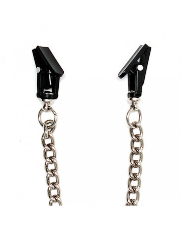 Rimba Bondage Play Pinces à poitrine Rimba avec chaîne – Argent et noir | Sensation de jeu intense