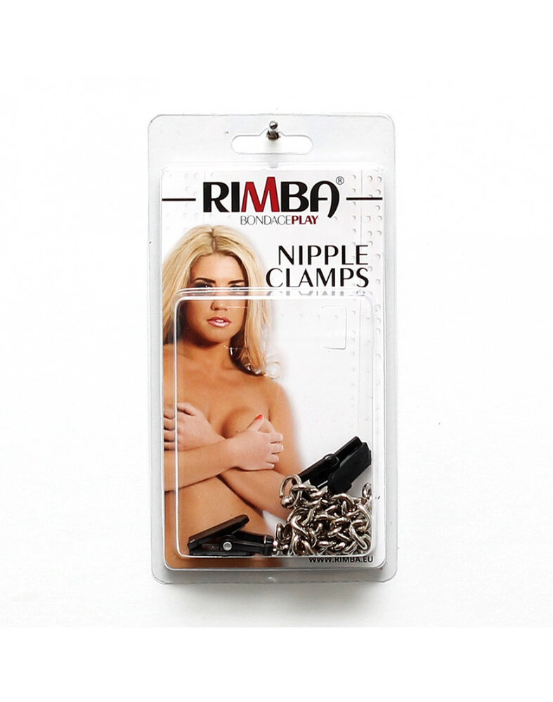 Rimba Bondage Play Pinces à poitrine Rimba avec chaîne – Argent et noir | Sensation de jeu intense
