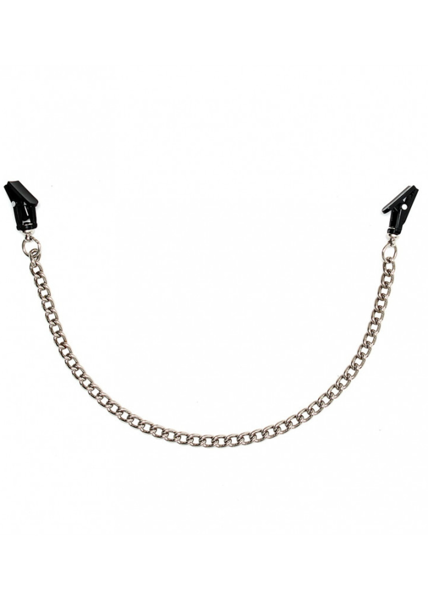 Rimba Bondage Play Pinces à poitrine Rimba avec chaîne – Argent et noir | Sensation de jeu intense