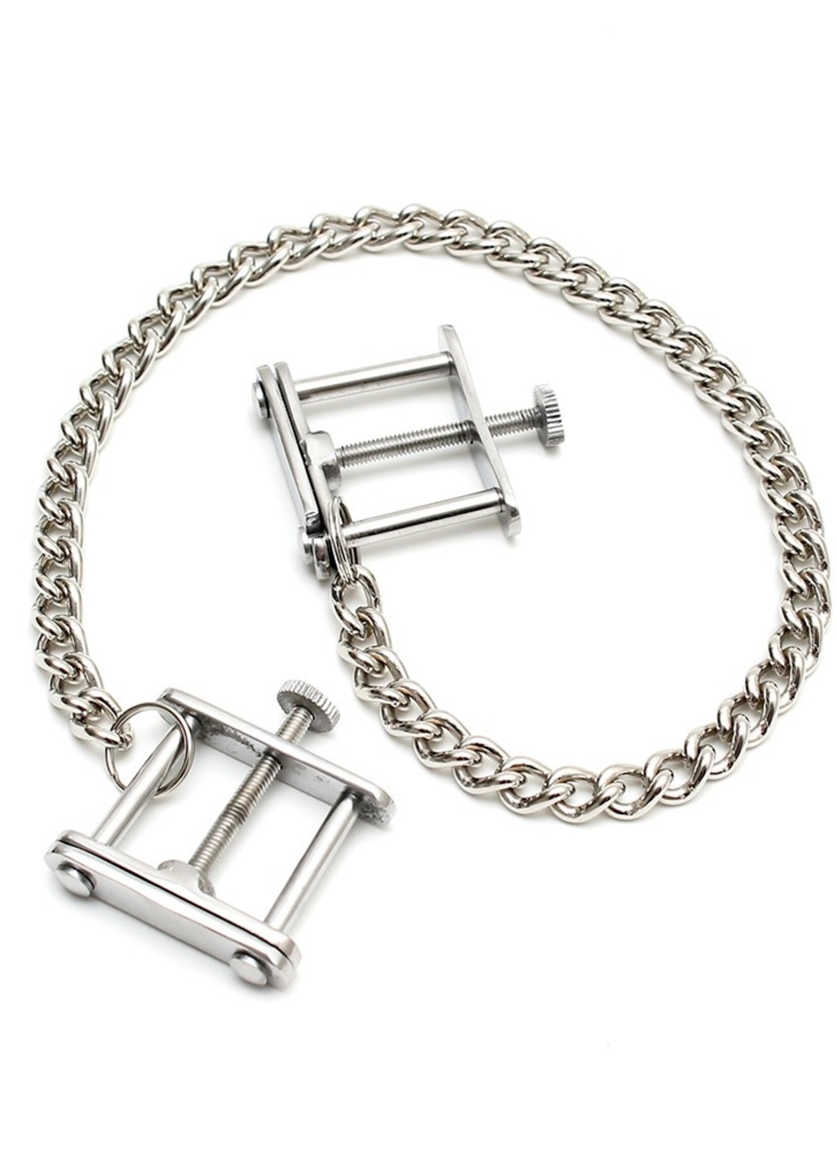 Rimba Bondage Play Pinces à seins avec chaîne – Ajustables | Argent brillant & sensuel