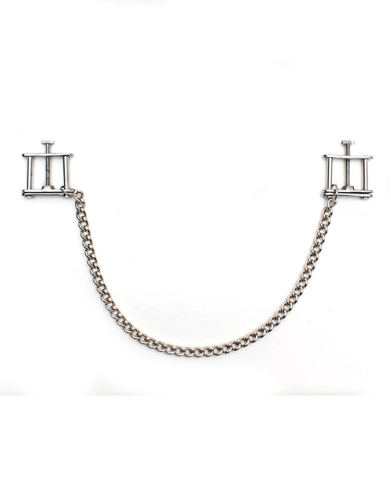 Rimba Bondage Play Pinces à seins avec chaîne – Ajustables | Argent brillant & sensuel Rimba Bondage Play Pinces à seins avec chaîne – Ajustables | Argent brillant & sensuel