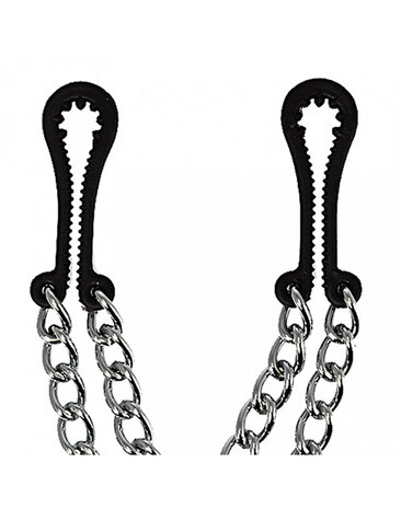 Rimba Bondage Play Rimba Plastic Breast Clips with Double Chain - Black Rimba Bondage Play Rimba Plastic Breast Clips with Double Chain - Black