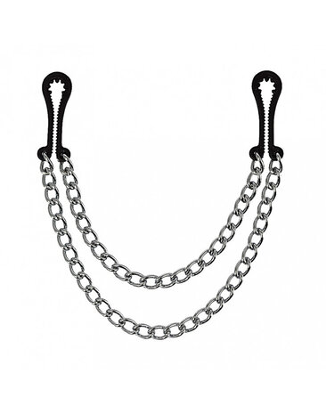 Rimba Bondage Play Rimba Brustklammern aus Kunststoff mit doppelter Kette – Schwarz Rimba Bondage Play Rimba Brustklammern aus Kunststoff mit doppelter Kette – Schwarz