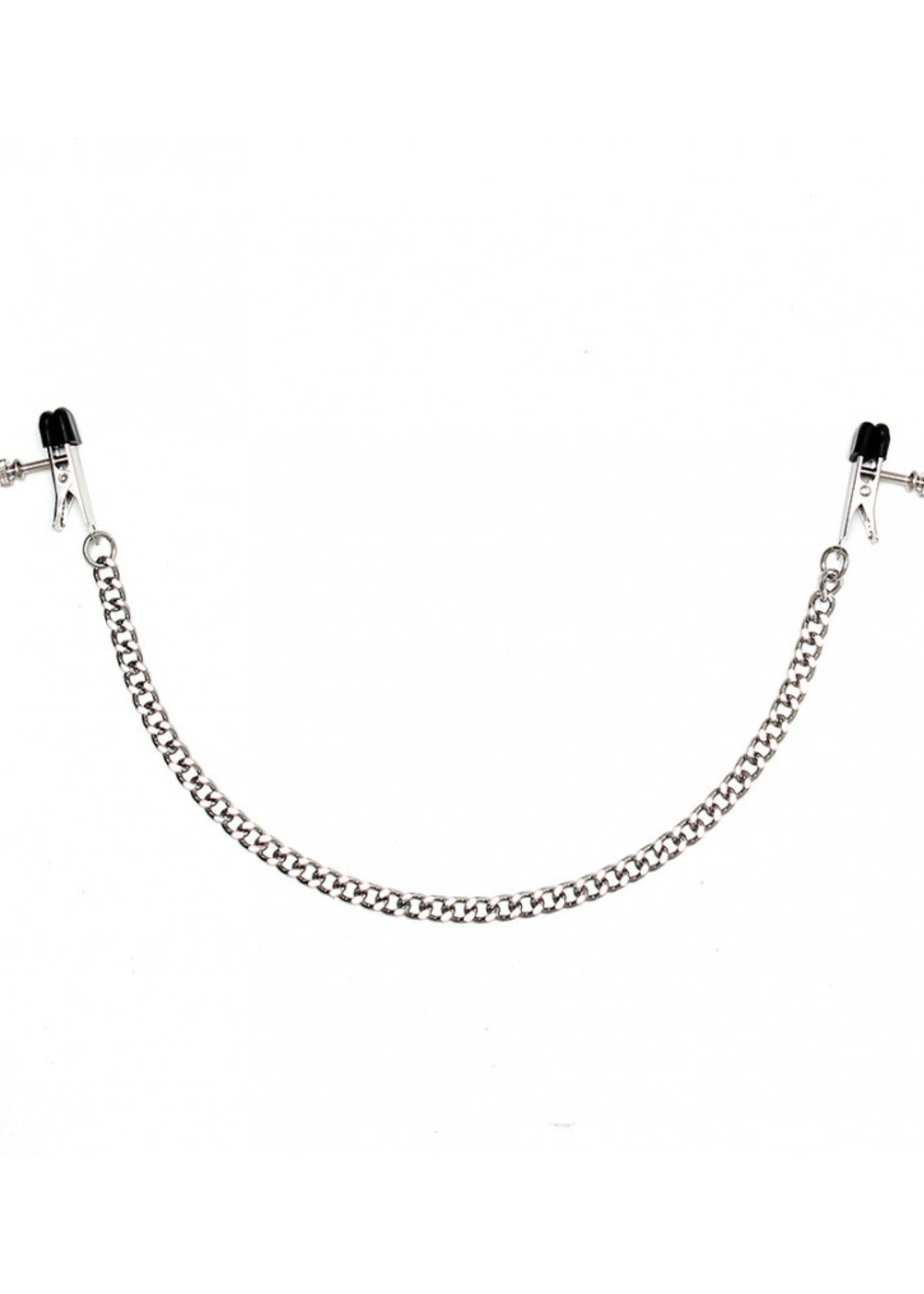 Rimba Bondage Play Brustklammern mit Kette – Verstellbar | Silber & Schwarz