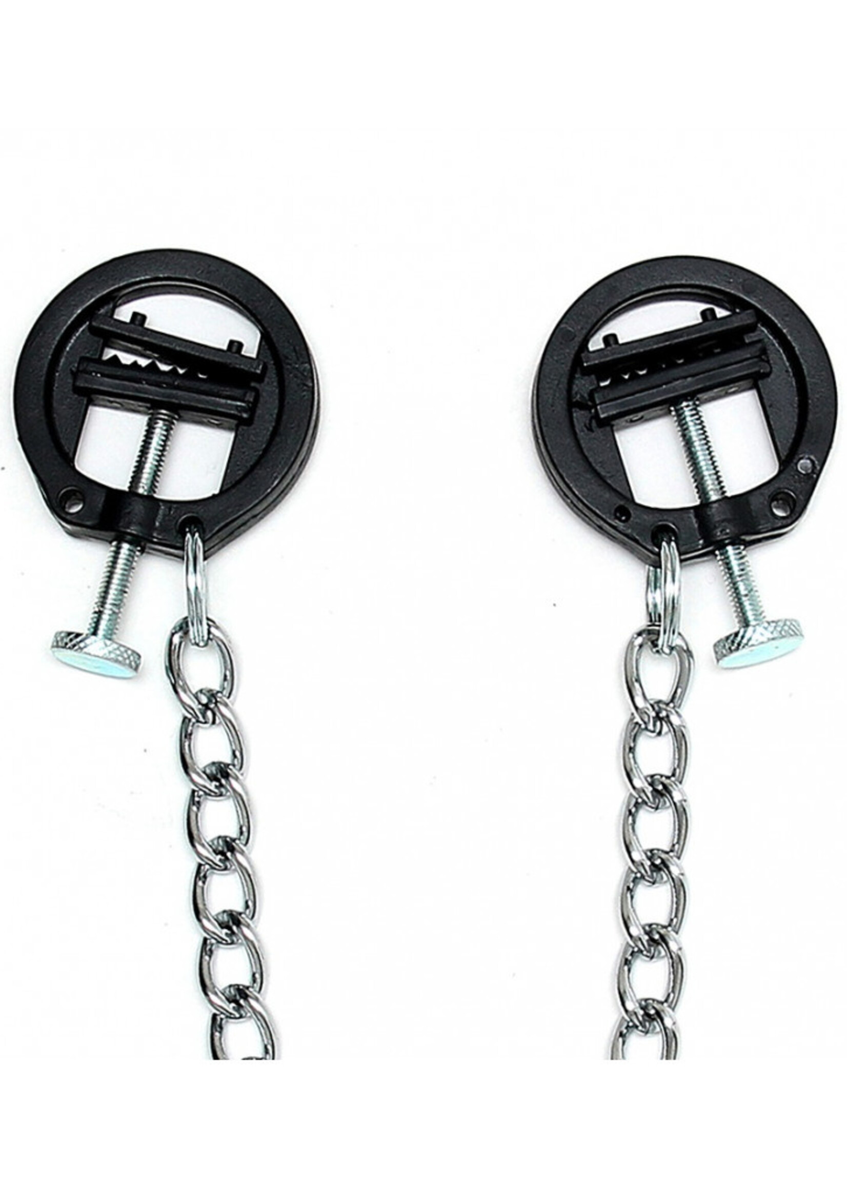 Rimba Bondage Play Pinces à poitrine Rimba avec chaîne – Ajustables et noires | Comédie intense