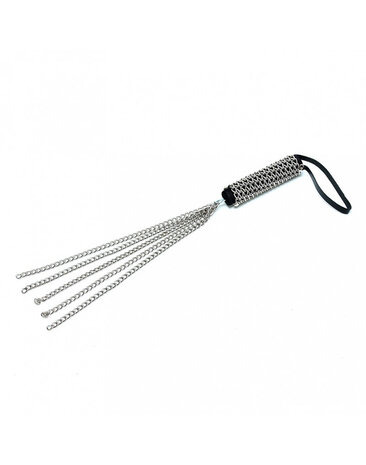 Rimba Bondage Play Kettenpeitsche mit 5 Strängen | Schwarz, 50 cm, Echtleder