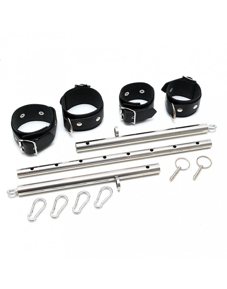 Rimba Bondage Play Rimba Bondage Set with 4 Restraints & Metal Spreader Bar - 55-85cm Rimba Bondage Play Rimba Bondage Set with 4 Restraints & Metal Spreader Bar - 55-85cm