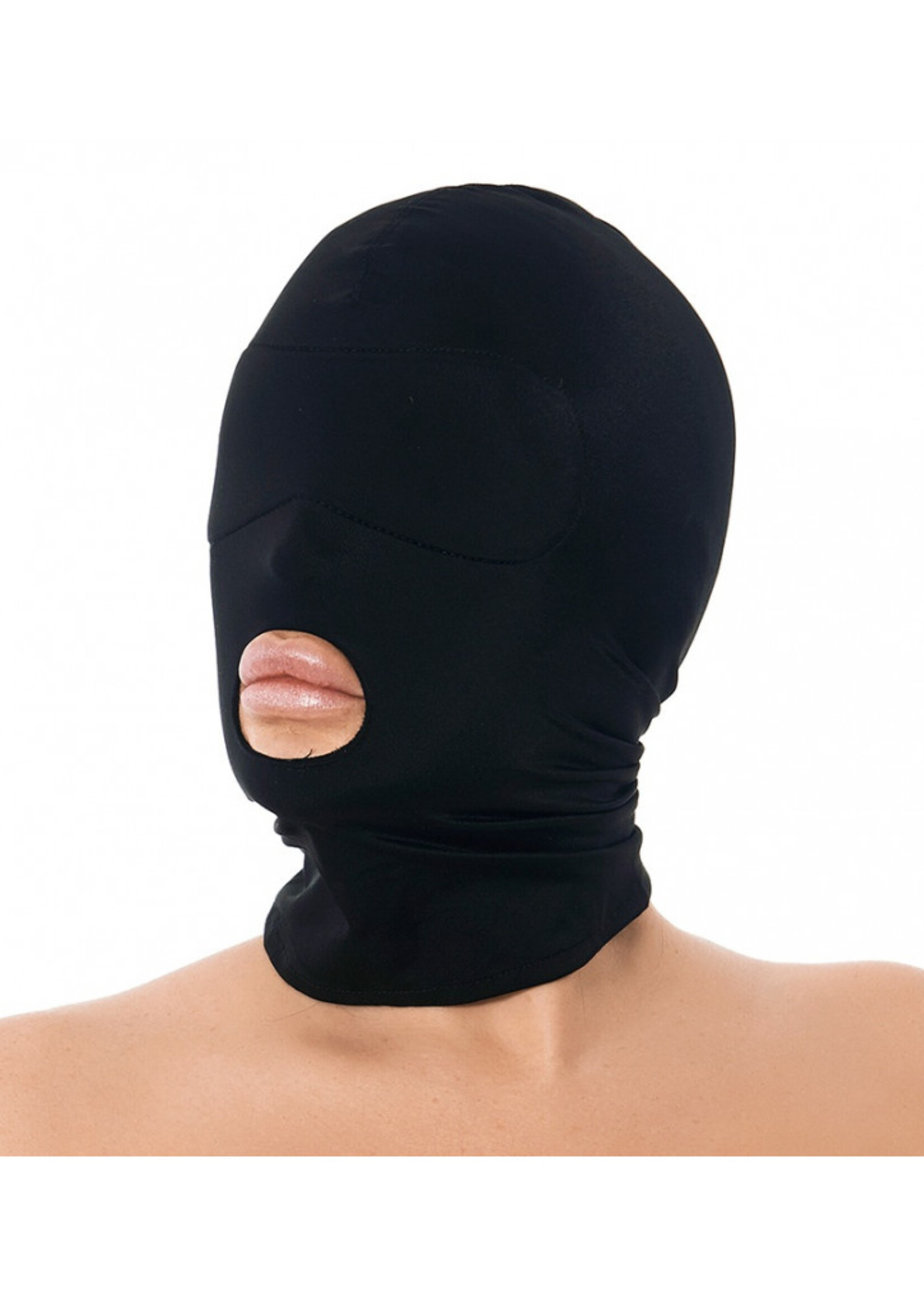 Rimba Bondage Play Rekbaar hoofdmasker – Zwart | Open mond voor spannende fantasieën
