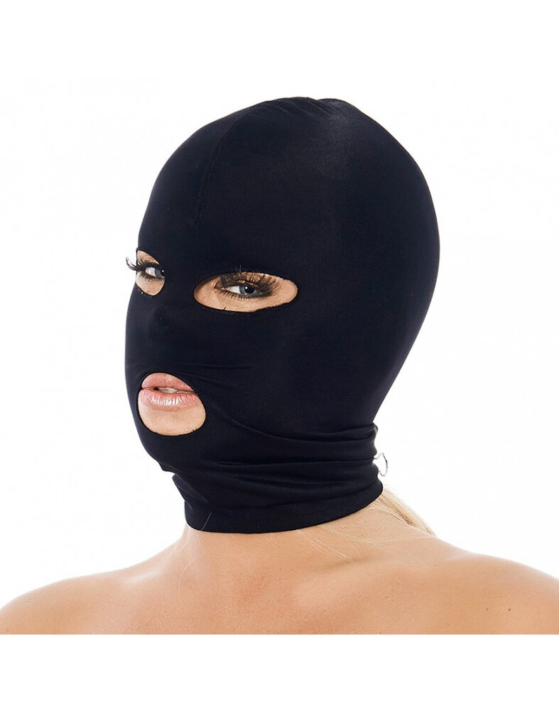 Rimba Bondage Play Masque extensible Rimba – Noir | Avec ouverture des yeux et de la bouche